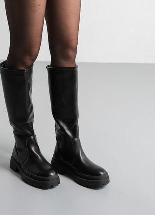 Стильні чоботи жіночі чорні осінні,весняні осінь-весна 2022-2023