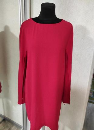 Красное малиновое платье zara платье с разрезами на рукавах4 фото