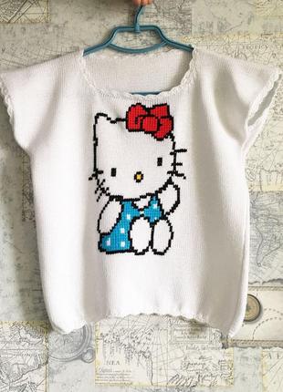 Літня в'язана кофта для дівчинки (9-12 років) любительки hello kitty.1 фото