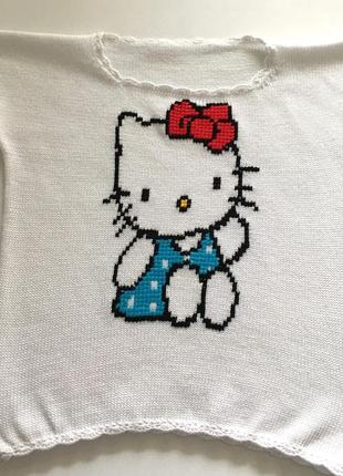 Літня в'язана кофта для дівчинки (9-12 років) любительки hello kitty.2 фото