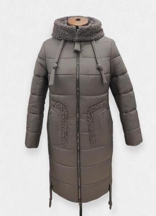 Зимове жіноче пальто з хутряним коміром "мішель", коричневе