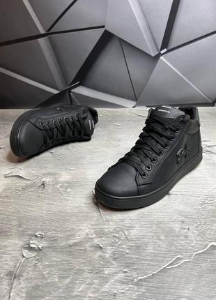 Стильные кроссовки,спортивные ботинки мужские кожаные черные зимние кожа мех (зима 2022-2023)4 фото