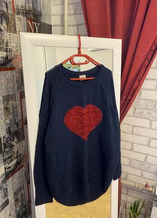 Синий свитер с сердечком для девочки, 158-164см