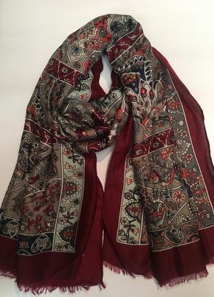 Шарф демісезонний сіро бордовий