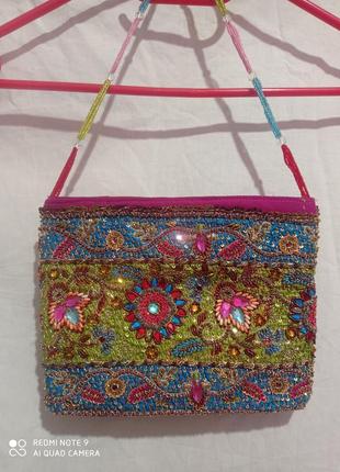 Очень красивая индийская сумочка клатч вышивка бисером бисер камни4 фото