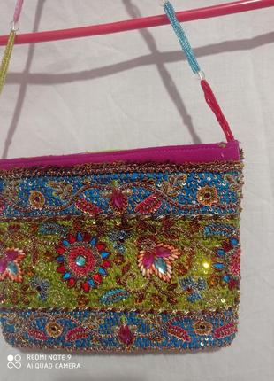 Очень красивая индийская сумочка клатч вышивка бисером бисер камни5 фото