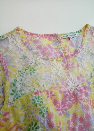 100% котон летнее нежное платье мини в цветочный принт4 фото