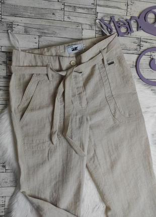 Женские льняные брюки rykowski бежевого цвета с карманами с поясом размер 46 м 382 фото