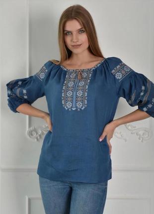Блуза вишиванка жіноча милослава синя