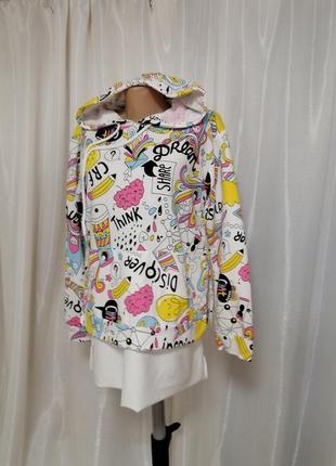 Крутий худи оверсайз кофта з капюшоном світшот виробник туреччина принт тай-дай і мультяшки з розрі