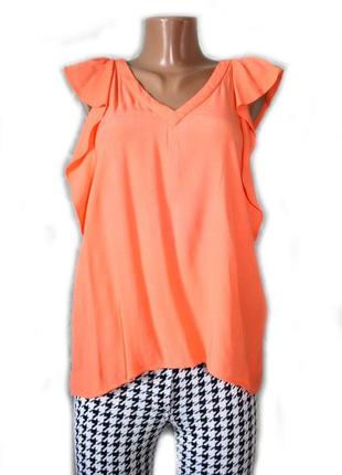 Блуза сорочка топ з бічними воланами шифон жатка персикова