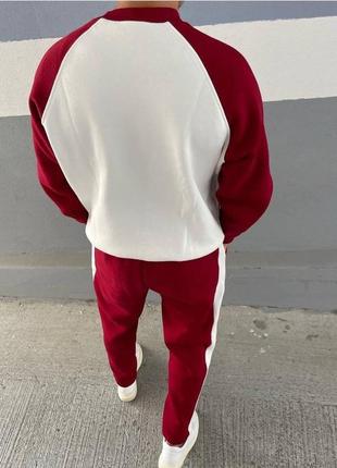 Мужской базовый спортивный костюм на флисе, теплый, флисовый комплект: брюки джоггеры + худи, свитшот, черный, белый, серый, хаки, красный, бордовый4 фото
