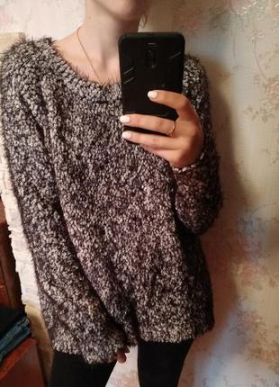 Светр травичка, пухнаста кофта чорно білий від f&f