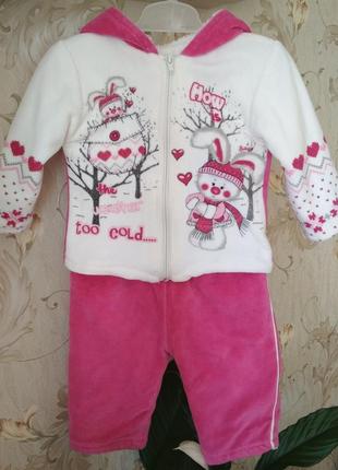 Костюм комплект теплый для девочки велюр травка махра хлопок 68р турция
