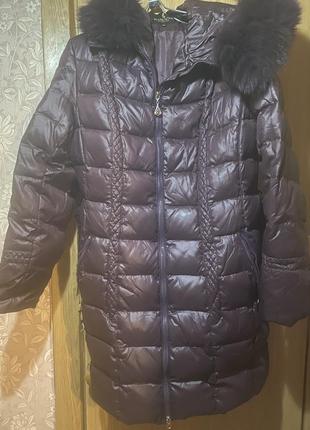 Зимнее пальто пуховик с капюшоном на пухе1 фото