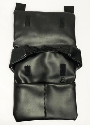 Сумка мессенджер из экокожи со скрытым карманом черная барсетка-бананка6 фото