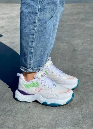 Skechers white green violet