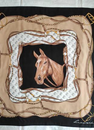 Leonardi - винтажный подписной платок с лошадью, 77х77см