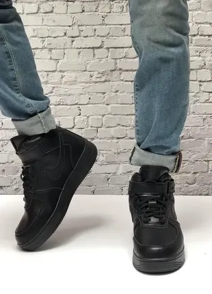 ❄️зимові кросівки  кеди високі  nike air force black з хутром, чоловічі жіночі❄️
