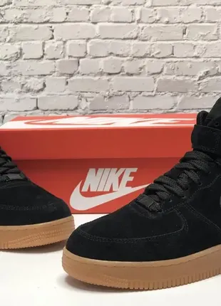 ❄️ зимові чоловічі кросівки кеди nike air force black gum з хутром❄️3 фото