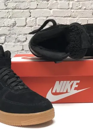 ❄️ зимові чоловічі кросівки кеди nike air force black gum з хутром❄️6 фото