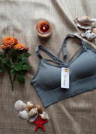 Топік у рубчик, сірий рифлений топ, топ з поролоном, топ з пуш-апом