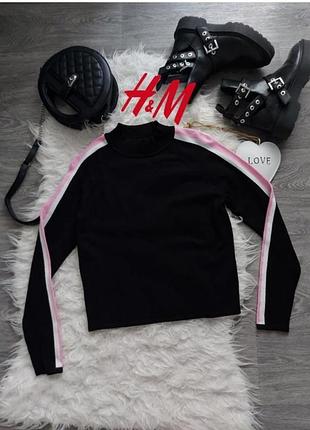 Черный стильный худи, джемпер с полоской