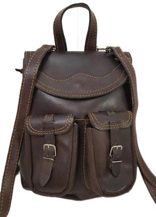 Аккуратный породистый рюкзак из воловьей кожи шоколадного цвета италия1 фото