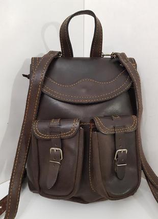 Аккуратный породистый рюкзак из воловьей кожи шоколадного цвета италия8 фото