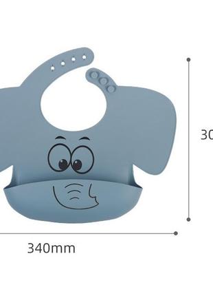 Слинявчик силіконовий з кишенею слоненя сіро-блакитний sbs-y212 фото