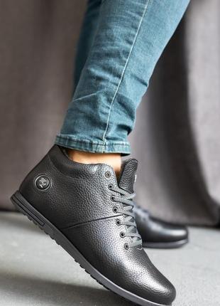 Стильные кроссовки,спортивные ботинки мужские кожаные черные зимние кожа мех (зима 2022-2023)5 фото