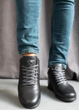 Стильные кроссовки,спортивные ботинки мужские кожаные черные зимние кожа мех (зима 2022-2023)9 фото