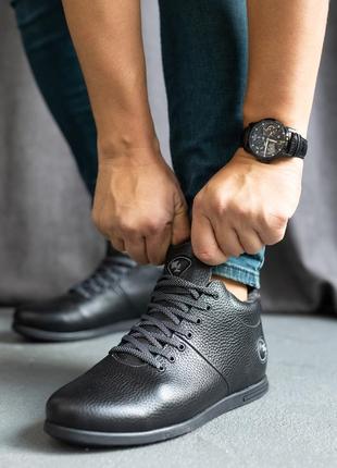 Стильные кроссовки,спортивные ботинки мужские кожаные черные зимние кожа мех (зима 2022-2023)10 фото