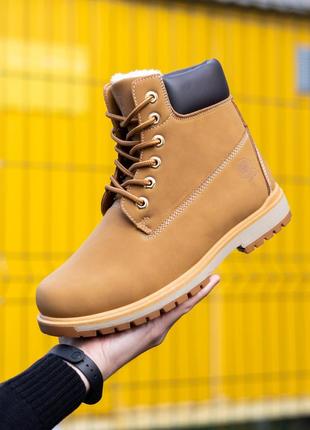 Зимние мужские ботинки в стиле timberland высокие повседневные ботинки из кожи горчичные