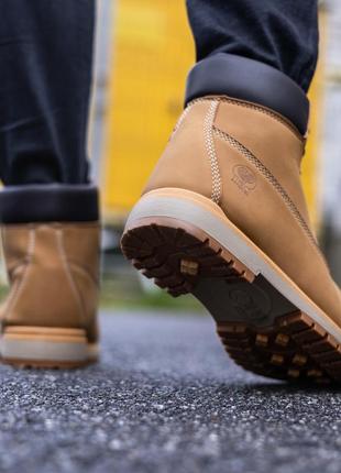 Зимние мужские ботинки в стиле timberland высокие повседневные ботинки из кожи горчичные2 фото