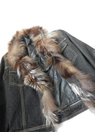 ✅пиджак куртка джинс натуральный мех чернобурка покупала на шафе, но так и не носила есть тоненький7 фото