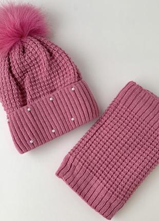 Дитячий набір шапка та хомут для дівчинки зима 54-56см