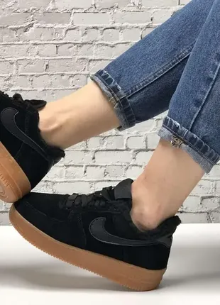 ❄️ ❄️ зимові жіночі кросівки кеди nike air force black з хутром найк8 фото