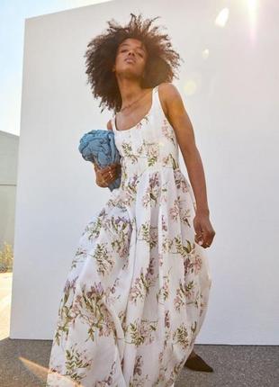 Платье сарафан цветочный принт из натуральной ткани льна и лиоцелла h&m x brock collection1 фото
