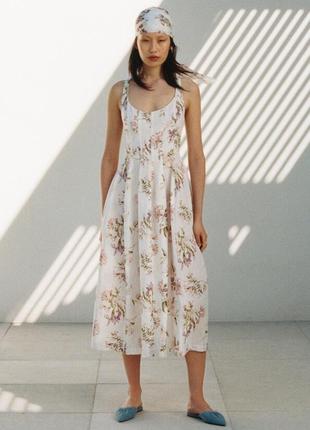 Платье сарафан цветочный принт из натуральной ткани льна и лиоцелла h&m x brock collection7 фото