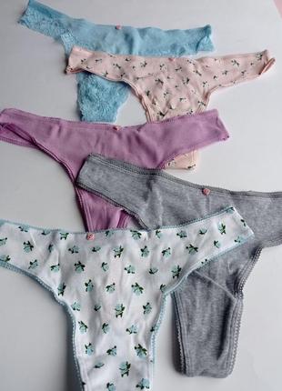 Victoria´s victorias secret виктория набор сикрет трусики стринги 5-pack cotton thong panties2 фото