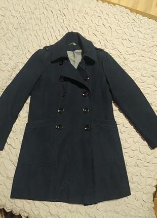 Класичне двубортне синє пальто, 12-14 р1 фото
