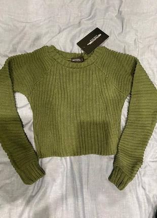 Зелений вкорочений светр від prettylittlething4 фото
