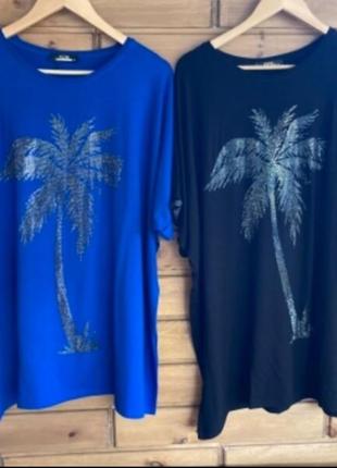 Шикарные блузы,принт пальма в стразах,сверкает, дорогая стильная турция 🇹🇷