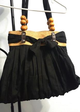 Сумка бохо тканевая с соломкой и деревом сумка в стиле винтаж