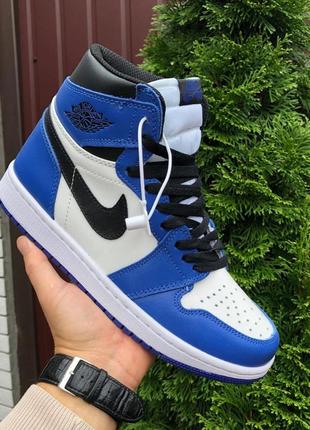 Женские кроссовки nike air jordan 1 retro high og кожаные синие