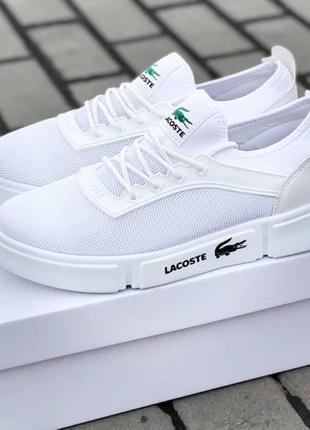 Мужские кеды lacoste кроссовки лакоста белые мокасины сетка лето весна текстиль спортивная обувь повседневная