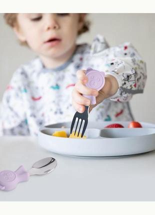 Приборы металлические детские ложка и вилка с силиконовыми ручками панда розовые prm-y14