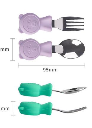 Приборы металлические детские ложка и вилка с силиконовыми ручками панда розовые prm-y14