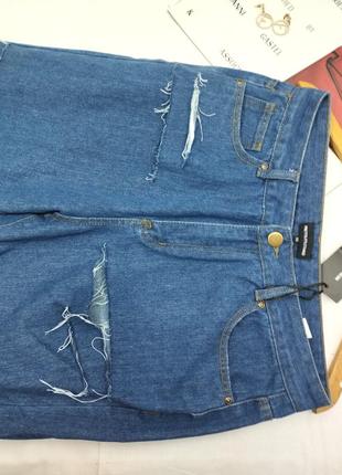 Синие джинсы рваные высокая посадка мом бойфренды2 фото